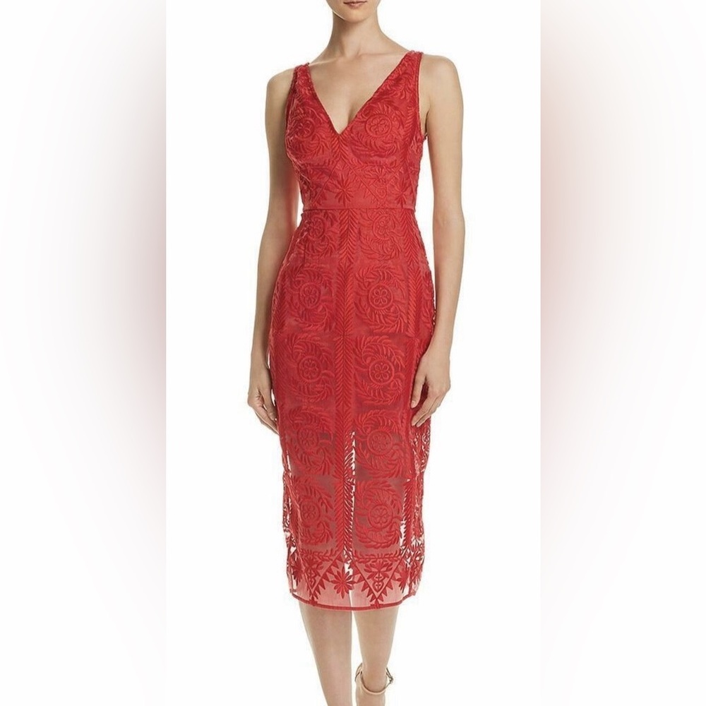 🌹NWT Finders Keepers Red Lace V-Neck Midi Dress